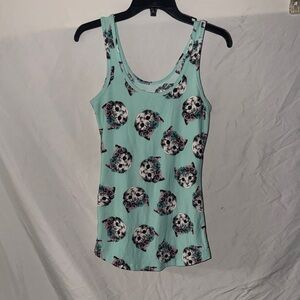 No Boundaries Teal Cat Head Print Tank
